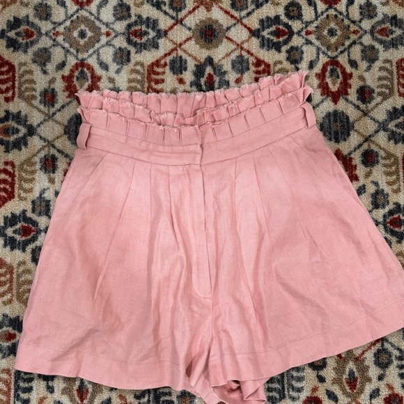 Alexis Shorts Jolan Pink Hi Waisted Paper Bag Linen Shorts - Picture 2 of 5